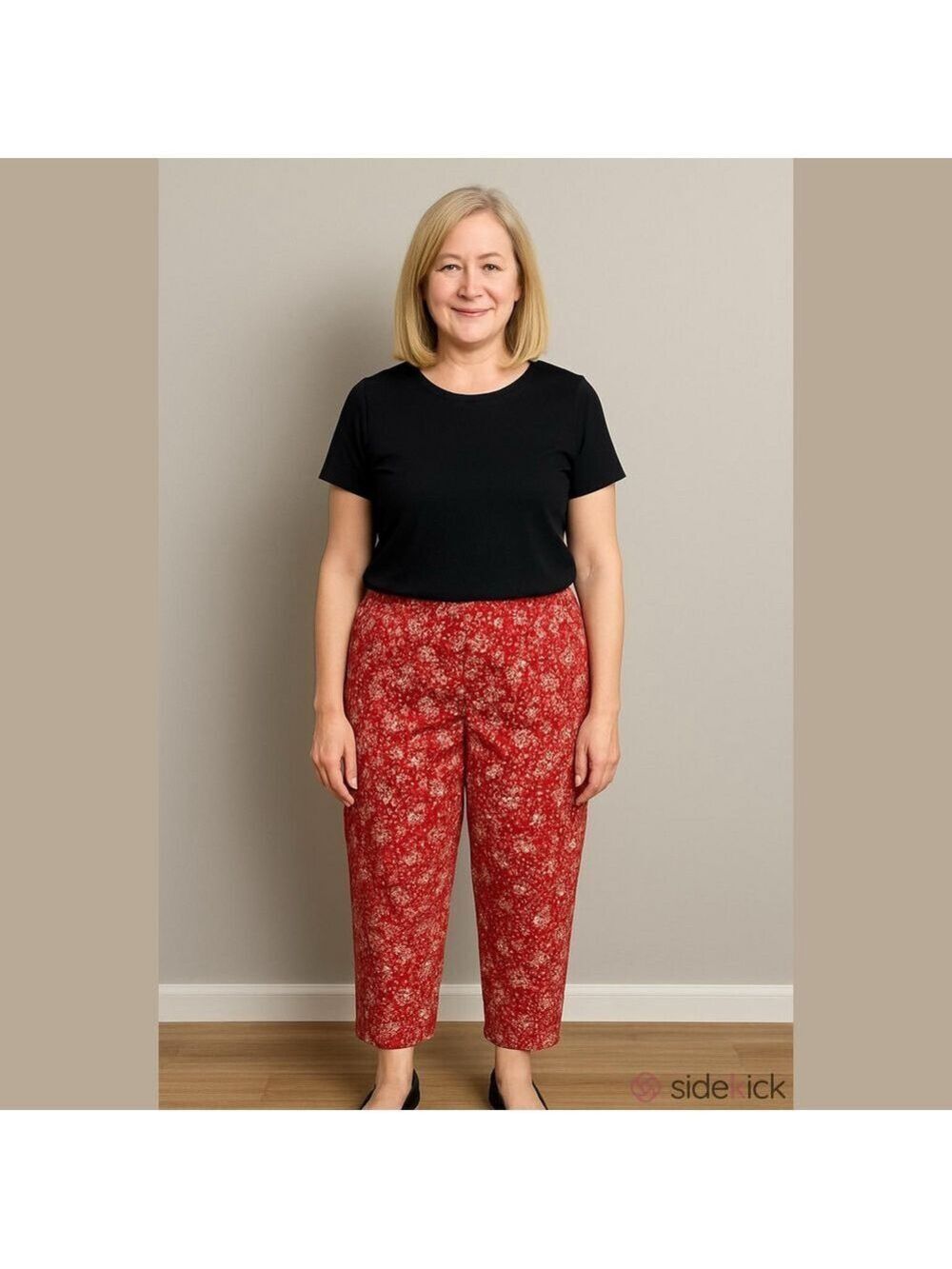 Elizabeth by Liz Claiborne red and white floral cotton cropped pant Woman’s 18